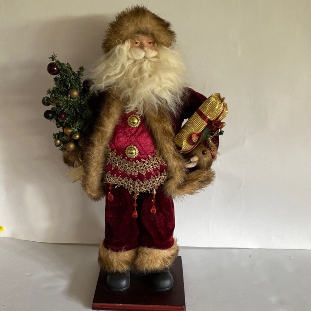Vintage Christmas Santa Claus Figurine Fur Trim Hat Home Christmas Decoration